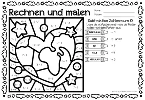 Voorbeeld - Rechen-Mal-Blätter - Subtraktion ZR 10 (Tag der Erde) April Wiskunde Duits - Pagina 2