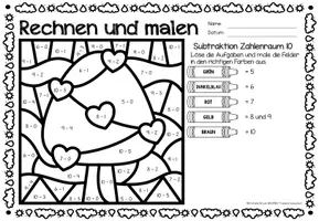 Voorbeeld - Rechen-Mal-Blätter - Subtraktion ZR 10 (Tag der Erde) April Wiskunde Duits - Pagina 3