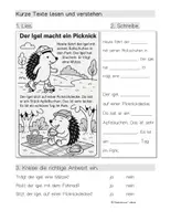 Vorschau - Arbeitsblätter - "Kurze, einfache Texte lesen und verstehen - Igel", Deutsch/ DaZ/Inklusion, Klasse 1-7 - Seite 1