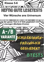 Vorschau - Test - 📚 8x 🧠 Lesetests – Leseverstehen und Textverständnis prüfen und trainieren am Beispiel von „Vier Wünsche ans Universum“ von Erin Entrada Kelly (A/B-Variante) - Deckblatt