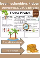 Vorschau - Spiele - Piraten Leserätsel - Lesen, schneiden, kleben - DaZ/DaF, Deutsch, Sachunterricht - Deckblatt
