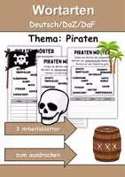 Vorschau - Arbeitsblätter - Wortarten Piraten - DaZ/DaF, Deutsch (Nomen, Verben, Adjektive) - Deckblatt