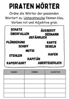 Vorschau - Arbeitsblätter - Wortarten Piraten - DaZ/DaF, Deutsch (Nomen, Verben, Adjektive) - Seite 1