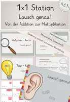 Vorschau - Unterrichtsreihen - Einführung 1x1, Station: Lausch genau, von der Addition zur Multiplikation, Übung Einmaleins - Deckblatt