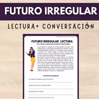 Vista previa - Hojas de trabajo - futuro simple lectura verbos irregulares español - Portada