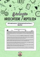 Vorschau - Arbeitsblätter - Infotext Merkmale + Einteilung der Kriechtiere / Reptilien - Deckblatt