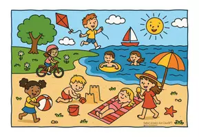 Vorschau - Arbeitsblätter - Wimmelbild - Schüttelsätze Sommer Klasse 1 - Seite 1