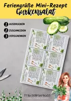 Vorschau - Bildkarten - Rezept Gurkensalat als Feriengruß | Mini-Rezept Kärtchen - Seite 1