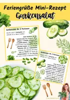 Vorschau - Bildkarten - Rezept Gurkensalat als Feriengruß | Mini-Rezept Kärtchen - Deckblatt
