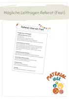Vorschau - Arbeitsblätter - Mögliche Leitfragen für ein Referat (Fest) - Deckblatt
