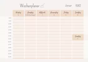 Vorschau - Mal- und Bastelvorlagen - Wochenplaner 2026 Kalender mit Uhrzeiten Feiertagen (DIN A4 quer) - Seite 2