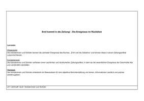 Vorschau - Stundenentwürfe - 17./18. Kapitel „Emil und die Detektive“- Zeitungsartikel schreiben Erich Kästner - Seite 1
