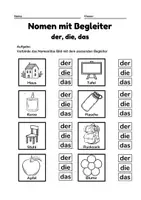 Vorschau - Arbeitsblätter - Nomen mit Begleiter der, die, das - Deckblatt
