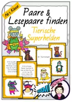 Vorschau - Stationenlernen - Paare finden | Tierische Superhelden | Leseübungen - Deckblatt