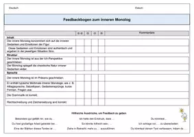 Vorschau - Arbeitsblätter - Feedbackbogen Innerer Monolog - Seite 1