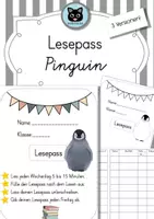 Vorschau - Arbeitsblätter - Lesepass "Pinguin" - in 3 Versionen (Farbe, S/W, Blanko) - Deckblatt