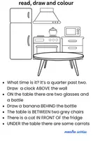 anteprima - Esercizi - Preposition of place . Read, draw and colour - Pagina 2