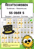 Vorschau - Stationenlernen - Wendekarten – Wörter mit s oder ss spielerisch üben - Deckblatt