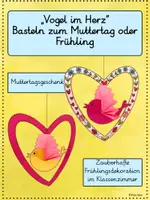 Vorschau - Mal- und Bastelvorlagen - Basteln zum Muttertag oder Frühling - Vogel im Herz - Deckblatt