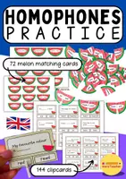 Vorschau - Spiele - Melon Matching Homophones – 72 Wörter – 144 Clipcards – Englisch Material für die Sekundarstufe 1 und 2 - Deckblatt