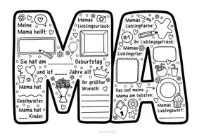 Vorschau - Arbeitsblätter - Mama Doodle Steckbrief zum Ausfüllen & Ausmalen - Geschenk für den Muttertag - Seite 1