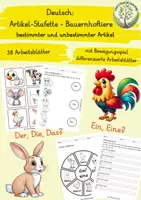 Vorschau - Arbeitsblätter - Materialpaket Deutsch: Artikel-Stafette – Tierpaket (4er-Bundle) - Seite 1