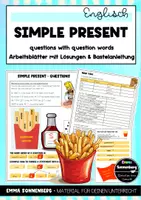 Vorschau - Mal- und Bastelvorlagen - Englisch - Simple Present questions with question words - Deckblatt