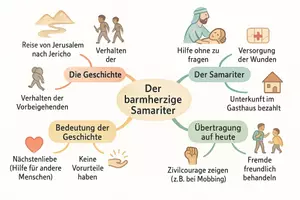 Vorschau - Arbeitsblätter - Arbeitsblatt "Der barmherzige Samariter" + interaktive Lösung & MP3 + Mindmap + Infografik - Seite 3