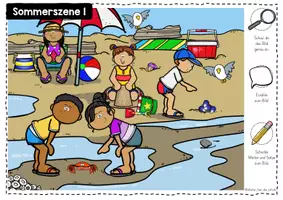Vorschau - Arbeitsblätter - Sommerszenen - Mini-Wimmelbilder zum Lesen und Erzählen - Seite 1