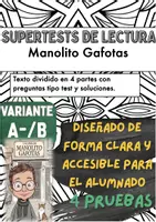 Vista previa - Evaluación - 📘📖 Cuatro pruebas de Lectura ✍️ sobre «Manolito Gafotas» de Elvira Lindo (Versión A/B) - Portada