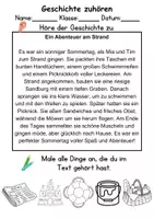 Vorschau - Mal- und Bastelvorlagen - Sommer Leseverstehen und Wortschatz - DaZ/DaF, Deutsch, Sachunterricht - Seite 1
