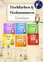 Vorschau - Mal- und Bastelvorlagen - Eulenklasse - Tischfarben und Tischnummern - Deckblatt
