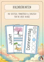 Vorschau - Lehrpläne/Lehrermaterial - Kalenderkarten (Deutsch, Französisch & Englisch) in Blau - Deckblatt