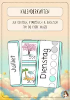 Vorschau - Lehrpläne/Lehrermaterial - Kalenderkarten (Deutsch, Französisch & Englisch) in Türkis - Deckblatt