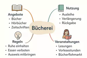Vorschau - Arbeitsblätter - Arbeitsblatt zum Thema "Bücherei" + Onlineübung & MP3 + Mindmap + Infografik - Seite 3