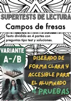 Vista previa - Evaluación - 📘🍓🧠 Cuatro pruebas de lectura sobre «Campos de fresas» de Jordi Sierra i Fabra (Versión A/B) - Portada