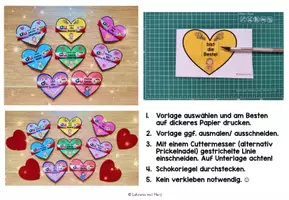 Vorschau - Mal- und Bastelvorlagen - Schnelles Geschenk zum Muttertag: Schokoriegel-Herz - Seite 1