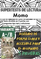Vista previa - Evaluación - 📘⏳🕰️👧🏼 Cinco pruebas de lectura sobre «Momo» de Michael Ende (versión A/B) - Portada