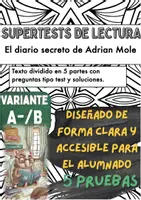Vista previa - Evaluación - 📘📔🖊️👦🏼 Cinco pruebas de lectura sobre «El diario secreto de Adrian Mole» de Sue Townsend (versión A/B) - Portada