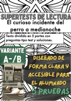 Vista previa - Evaluación - 📘🐕🌙🧩 Cinco pruebas de lectura sobre «El curioso incidente del perro a medianoche» de Mark Haddon (versión A/B) - Portada