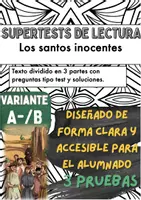 Vista previa - Evaluación - 📘🌾🐦🧑🏽🌾 Tres pruebas de lectura sobre «Los santos inocentes» de Miguel Delibes (versión A/B) - Portada