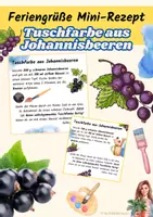 Vorschau - Mal- und Bastelvorlagen - Feriengrüße Mini-Rezept Karten: Tuschfarbe aus Johannisbeeren - Deckblatt