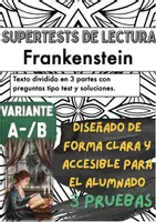 Vista previa - Evaluación - 📘🧟♂️⚡ Tres pruebas de lectura sobre «Frankenstein» de Mary W. Shelley (versión A/B) - Portada
