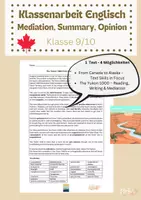 Vorschau - Arbeitsblätter - Klassenarbeit Englisch Mediation, Summary, Opinion Klasse 9/10 - Deckblatt