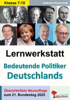 Vorschau - Unterrichtsreihen - Lernwerkstatt Bedeutende Politiker Deutschlands | Bundeskanzler, Bundespräsidenten, Parteien, Adenauer bis Merz, Bundesregierung, Demokratie | Politik Sekundarstufe I Klasse 7-10 Lösungen - Deckblatt