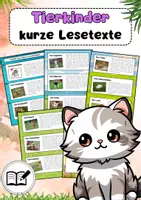 Vorschau - Merkblätter - Tierkinder Lesetexte zum ausschneiden: Katzenbabys, Hundewelpen, Fohlen, Entenküken... - Deckblatt