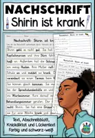 Vorschau - Arbeitsblätter - Nachschrift "Shirin ist krank" Lückentext + Knickdiktat DaZ / Deutsch - Deckblatt