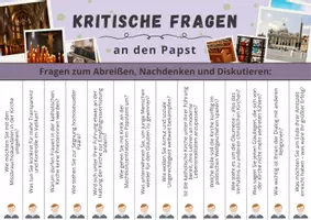 Vorschau - Aufgabenkarten - Christentum⎮Papst - Kritische Fragen an den neuen Papst - Abrisszettel - Seite 1