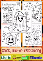 Aperçu - Feuilles d'exercices - Trick or Treat Coloring Spooky Illustrations - Page de couverture