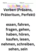 Vorschau - Test - Verbentest - Präsens, Präteritum, Perfekt - Deckblatt